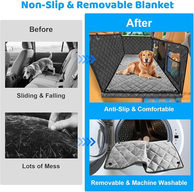 URPOWER 2026 Upgraded Back Seat Extender for Dogs - Large Hard Bottom Dog Car Seat Cover Holds 550lbs, Waterproof Dog Hammock Pet Bed with High-Density Foam Non-Slip Backseat Protector