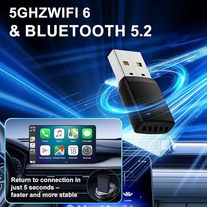 Feitenn 2026 New Wireless CarPlay Adapter for iPhone – Convert Wired to Wireless CarPlay, Plug & Play Dongle, Auto Reconnect, Multi-User Support, for Factory Wired CarPlay Cars, iOS 10+ (Black)