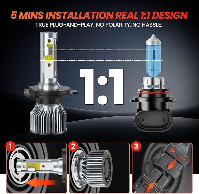 For Honda CR-V CRV 2007-2014 Light Bulbs, 600% Brightness High/Low Beam Bulbs Kit, 6500K White, 40000LM Powersports Bulbs with Fan,4PCS