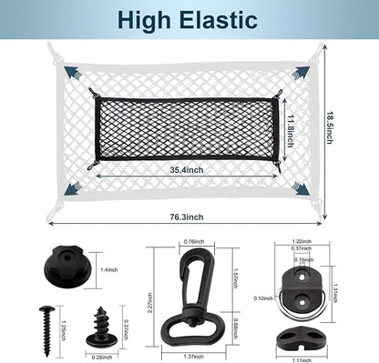 Cargo Net for SUV Trunk Net Organizer 35.4 x 11.8 inches, Elastic Heavy Duty Storage Mesh Net with Hooks Double-Layer Car Rear Cargo Net for Sedan, Vehicle