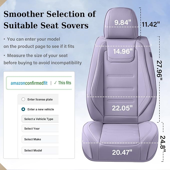 Coverado Car Seat Covers, Front Covers for Cars, Car Seat Cover Front Seats, Car Seat Protector Waterproof, Leather Car Seat Cushion, Universal Interior Covers Seat Protectors for Most Cars Purple