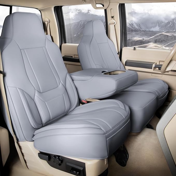 Coverland Custom Truck Car Seat Covers Front Seats for [2021-2026 Ford F150 Regular Cab Bucket Seats] - Protector Water Resistant Leather Memory Form Back Support Seat Cushion [Front-Gray]