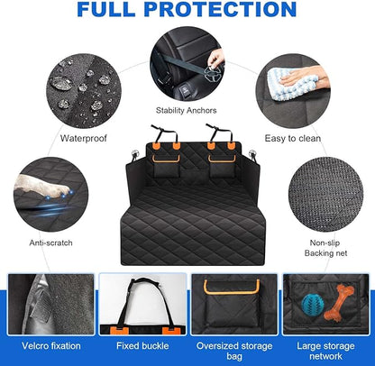 4-in-1 SUV Cargo Liner for Dogs, Non-Slip Water Resistant Pet Trunk Mat with Side Flaps Protector & Back Seat Organizer, Dog Backseat Cover for SUVs Vans（54" W x 88" L）