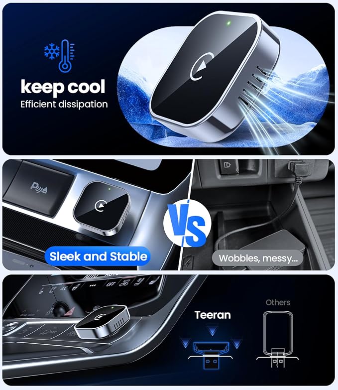 Teeran Wireless CarPlay Adapter for iPhone (2026 Upgraded), Mini Plug & Play for Cars with Factory Wired Apple CarPlay, Fast & Stable Connection, Easy Setup, Wide Vehicle Compatibility USB & USB C