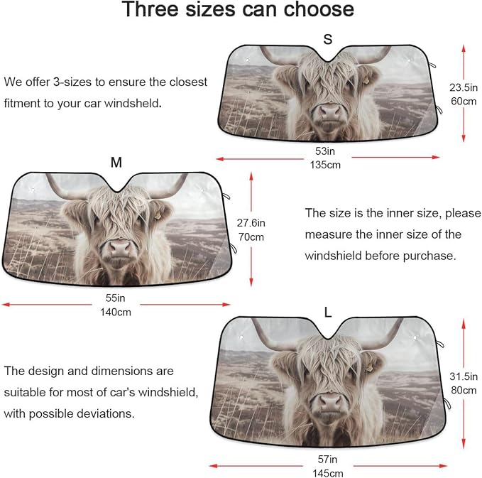 Windshield Sun Shade Highland Cattle Cow Mountain Front Window Block UV Shades Visor Reflective Retractable for Car SUV Trucks