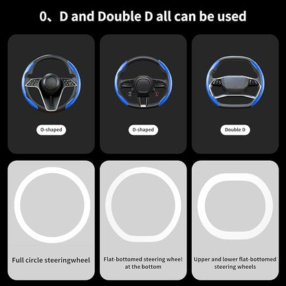 Carbon Fiber Steering Wheel Cover, 2-Piece Set Anti-Skid Comfortable Grip Segmented Butterfly Design, Easy Snap-On Installation Universal Fit 99% Cars, Blue