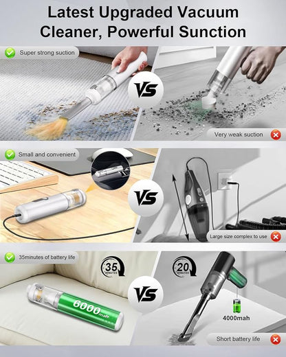 MARTISAN Portable Car Vacuum, Versatile 4-in-1 Vaccum, 20,000Pa Suction Power, 3 Sunction Modes, Lightweight, Up to 30 Min Runtime, Quick Charging for Desk, Keyboard, Car, Silver