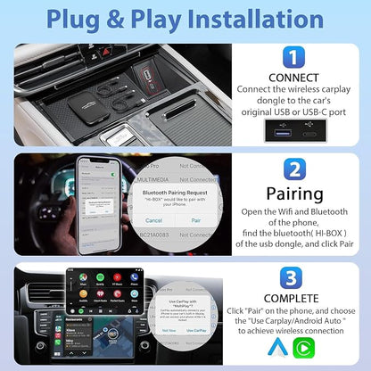 3-in-1 Wireless Carplay and Android Auto Adapter Streaming Video Fits Netflix/YouTube/TF Card, 2025 Upgrade Magic Car Play Vedio Box Converts OEM Wired to Wireless CarPlay Adapter for Cars from 2016