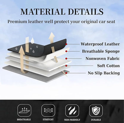 Coverado Car Seat Covers, Waterproof Nappa Leather Seat Cushion for Cars 5 Seats, Front and Rear Automotive Seat Cover Car Accessories, Universal Fit for Most Cars SUV Trucks, Full Set, Black