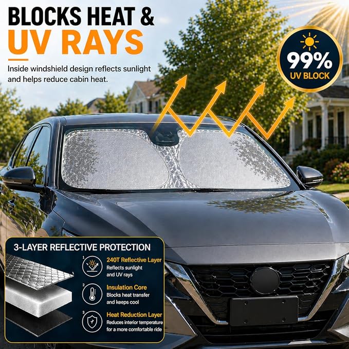 Sentra Versa Frontier Dedicated Windshield Sun Shade, Sunshade Windshield Visor for Nissan Sentra 2007-2025, Versa 2012-2025.