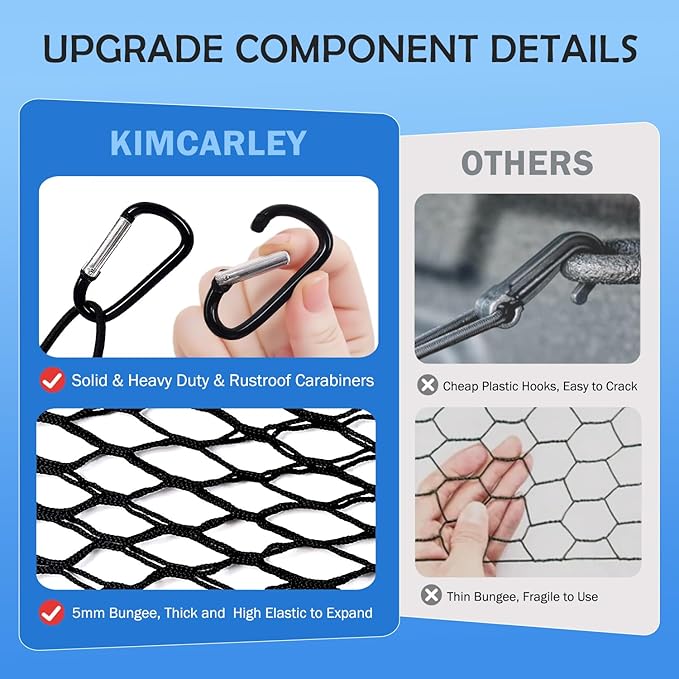 Envelope Style Cargo Net for 2014-2022 2023 Jeep Cherokee Accessories, Rear Trunk SUV Mesh Cargo Net, Upgraded 5mm Bungee & Double-Layer Nylon Storage Tailgate Netting Grocery&Tools Holder Organizer