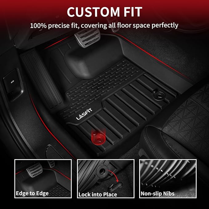 LASFIT Floor Mats Fit for Land Rover Range Rover Velar 2017-2026 & Jaguar F-Pace 2017-2026, Custom Fit TPE All Weather Waterproof Floor Liners 1st & 2nd Row Car Mats, Black