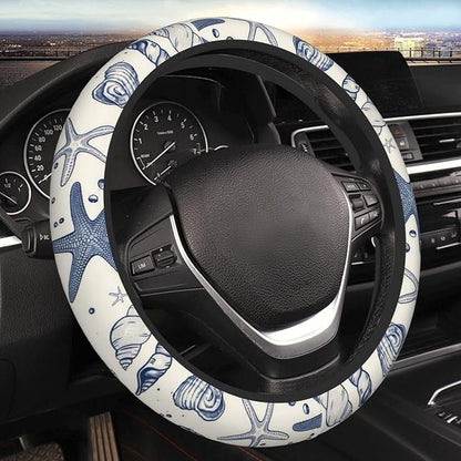 Car Steering Wheel Cover with Anti-Slip Lining, Universal 15 inch Wheel Cover, Fashion Car Interior Accessories for Women Men - Sea Starfish Shells