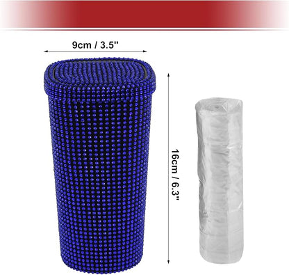 ACROPIX Car Trash Can Trash Bin Rhinestones Portable 3.5" Length 3.5" Width 6.3" Height Blue Rhinestone Plastic
