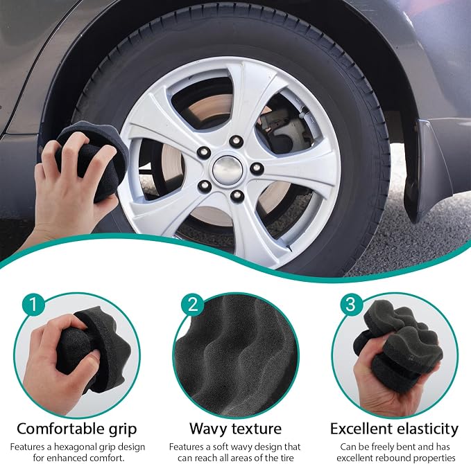 2 PCS Tire Shine Applicator Pad,Hex Grip Tire Dressing Applicator Polishing Sponges Pads,Reusable Tire Shine Sponge Wave,Tire Shine Brush,Car Detailing Sponge for Auto Polishing Cleaning Waxing