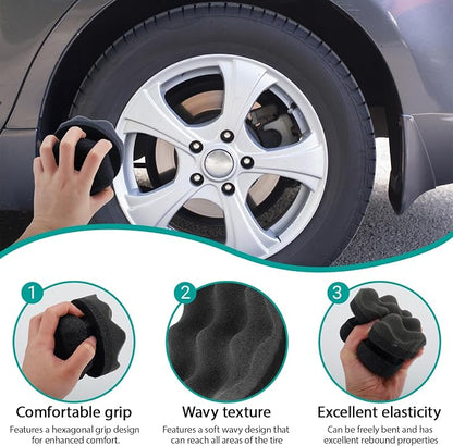 2 PCS Tire Shine Applicator Pad,Hex Grip Tire Dressing Applicator Polishing Sponges Pads,Reusable Tire Shine Sponge Wave,Tire Shine Brush,Car Detailing Sponge for Auto Polishing Cleaning Waxing