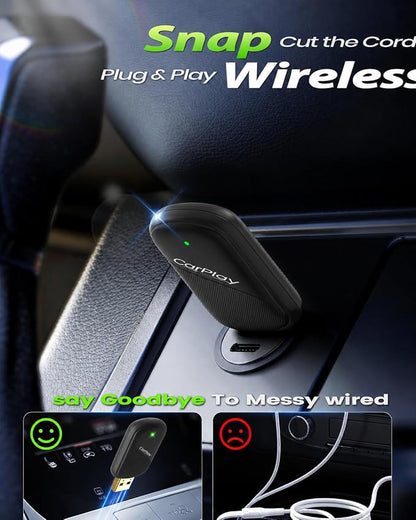 Wireless CarPlay Adapter for iPhone - Wired to Wireless CarPlay Dongle with USB-A/USB-C, Gold-Plated USB, Low Latency, Auto Reconnect, Mini Plug & Play Adapter for OEM Wired Cars 2016+