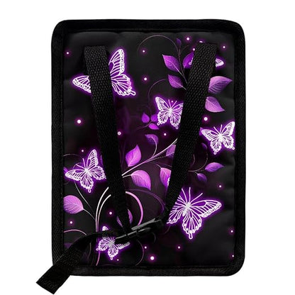 BIGCARJOB Purple Butterfly Print Car Trash Bags Hanging Automotive Car Garbage Bin with Adjustable Straps Reusable Auto Trash Bin Garbage Bags Butterfly Auto Accessories for Front Seat