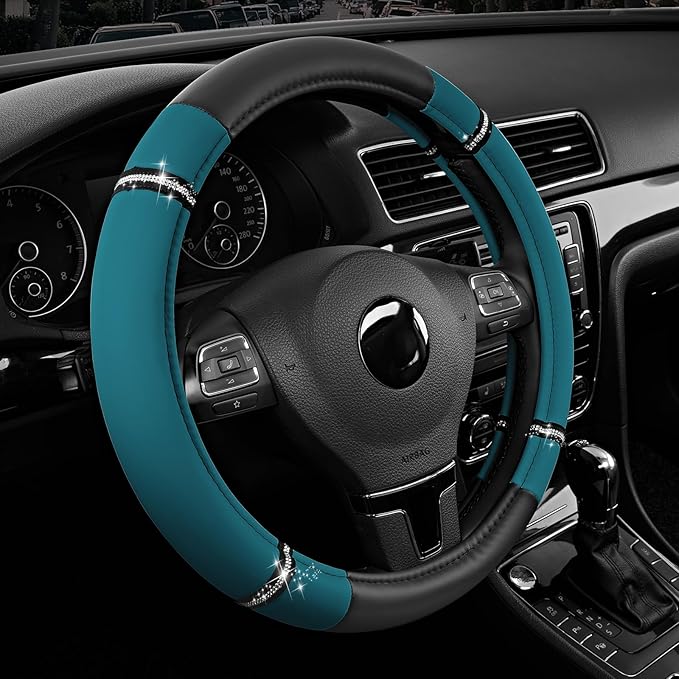 Road Comfort Leather Steering Wheel Cover – Premium Anti-Slip Car Steering Wheel Grip Cover – Universal Fit for 14.5”–15” Cars, Trucks & SUVs -Dark Blue