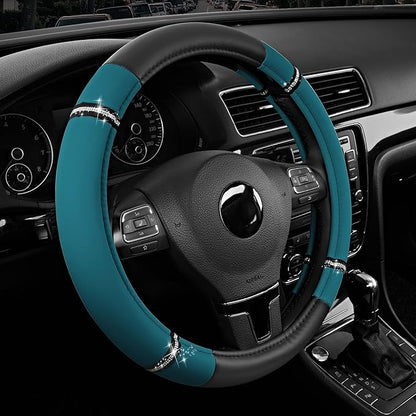 Road Comfort Leather Steering Wheel Cover – Premium Anti-Slip Car Steering Wheel Grip Cover – Universal Fit for 14.5”–15” Cars, Trucks & SUVs -Dark Blue