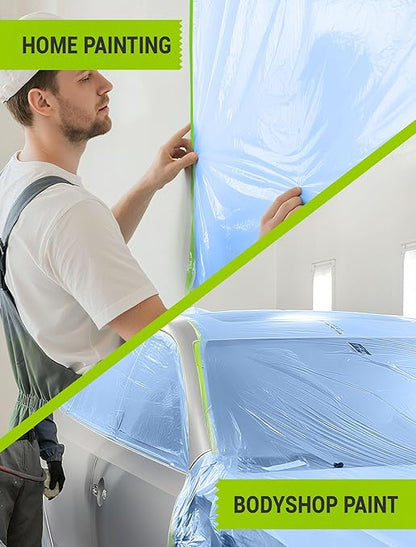SARDVISA Pre-Taped Masking Film for Painting, 59/43/ 22 in * 66 FT, 3-Rolls Painters Plastic Sheeting with Widened Paint Tape and Drape for Covering Walls, Windows, Cars & Furniture Protection