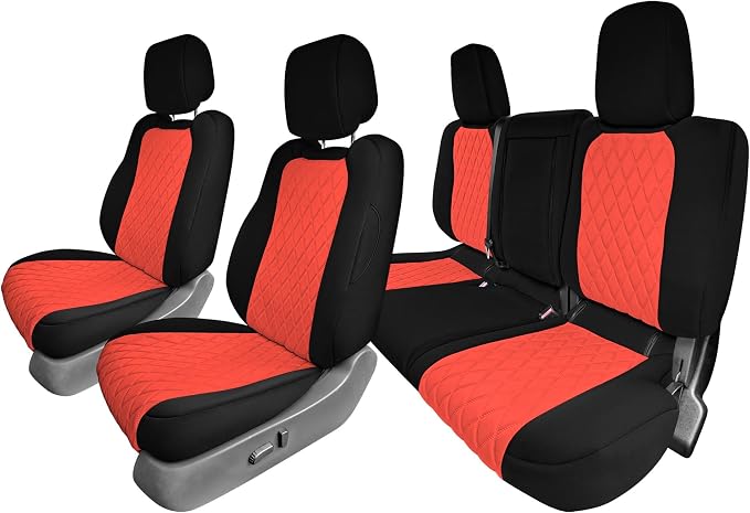 FH Group Custom Fit Car Seat Covers Specifically Made for 2022-2026 Nissan Frontier, Full Set Red Ultraflex Neoprene Waterproof Automotive Seat Covers for Pickup Truck, Nissan Accessories