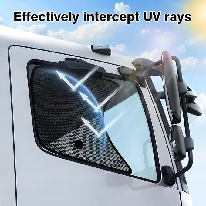 KUST 2PCS 23''*21.6'' Side Window Shades for Semi Truck/Heavy Duty Truck - Freightliner Cascadia, Volvo, Mack, Kenworth, Peterbilt, International LT, Western Star - Mesh Shade - Truck Accessories
