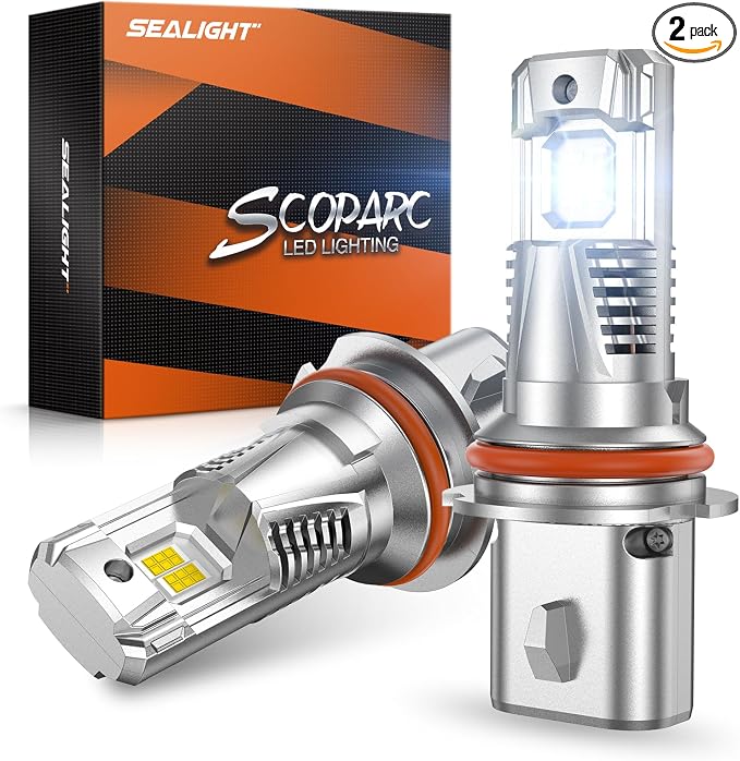 SEALIGHT 9007/HB5 LED Light Bulb, 900% 46000LM Brighter than Original Bulbs, 6500K White Output Canbus Ready, IP68 Waterproof 80000Hrs Lifespan, 1：1 Size 3Mins Installation, 2 Pack