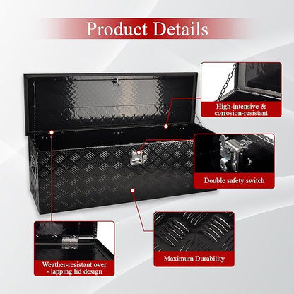 48''Inch Aluminum Truck Tool Box Truck Bed Toolbox Truck Trailer Chest Box Trailer Underbody Storage Organizer Waterproof Square Storage Organizer w/Lock & Keys Black(‎48" Lx15 Wx15 H)