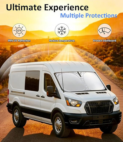 Windshield Sun Shade for 2021-2026 Ford Transit (Wagon XL/Wagon XLT/Cargo Vehicle) Accessories, Car Front Window Sun Visor & Heat Shield | 420D Sunshade Protection Blocks UV Rays