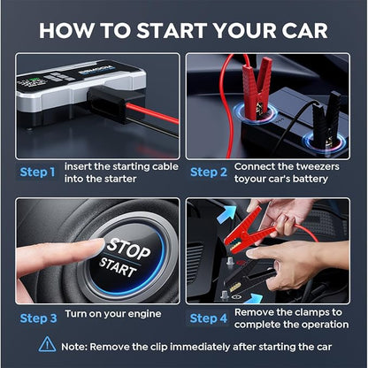 8000A Jump Starter with Air Compressor,26800mAh 160PSI Portable Jump Starter Battery Pack (All Gas/12L Diesel) Car Battery Jumper Starter Portable Jumper Cables with 3.4" LCD Display, Lights