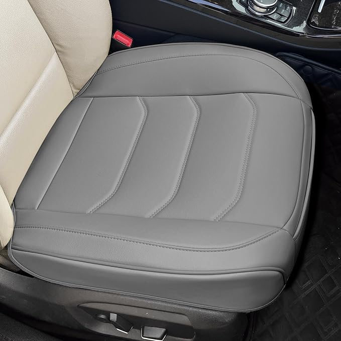 BOPUOVRE Car Seat Cover for Luxury & Comfort - PU Leather, Anti-Slip, Full Wrap Protection with Storage Pocket for Bottom Cushion - Universal Fit for 95% of Vehicles (Gray,2 Piece)