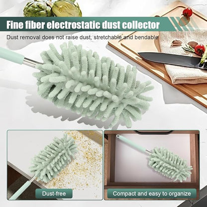 2PCS Car Interior Duster, Soft Chenille Detailing Brush with Extension Pole, Washable Long Handle Cleaning Duster Tool for Auto Dash Vent Window, Universal Home Car Cleaning Supplies (Green)