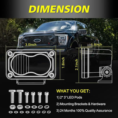 LED Pods, AKD Part 3 Inch CREE LED Off Road Driving Lights 40W Spot Flood Combo Small Ditch Light Fog Lights Pods 2 Packs for Truck Motorcycle SUV UTV ATV Dirt Bike Surron