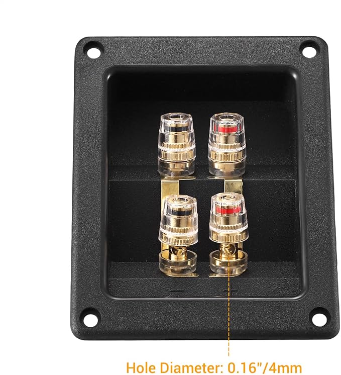 Facmogu 2PCS Rectangle 4-Way Speaker Terminal Box, Gold-Plated Binding Post Terminal Cable Connector for DIY Applications, Terminal Cups with 2 Pairs Banana Plug Socket Connector & 4PCS Screws