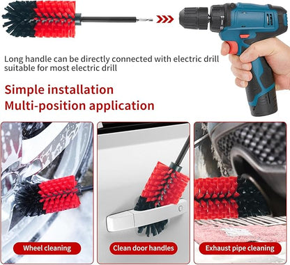 Wheel Brush, Soft Drill Wheel Cleaner Brush, Drill Brush for Car Wheel, No Scratches Highly Dense and Durable Car Wheel Brush Rim Tire Car Cleaning Brush for Wheels, Rims, Engines, Exhaust