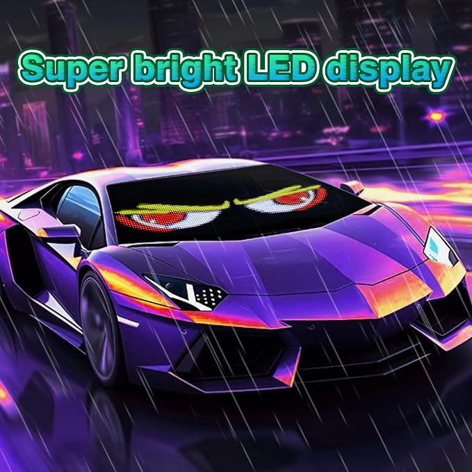 2Pcs Devil Eyes Light for Cars,Flexible Scrolling Programmable LED Signs,LED Eyes for Truck Windshield,Custom Editor Colours,Animations,Text