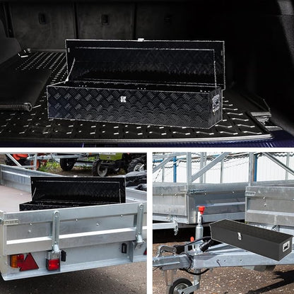 50" L x 14" W x 10" H Aluminum Truck Bed Tool Box, Pick Up RV Trailer Toolbox Storage Lockable Organizer with Side Handle and Lock Keys, Black
