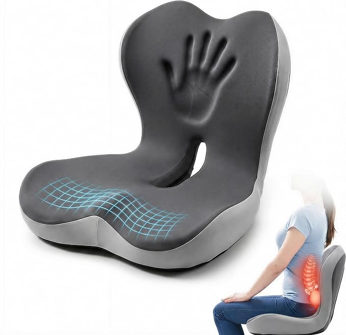 Car Seat Cushion with Back Support for Driving, Ergonomic Support Relief Pad for Auto/Truck/Office, Hollow Ventilation, Anti-Slip Driver Seat Cushion, Washable Cover, 18.1"x17"(Two-Tone Gray)