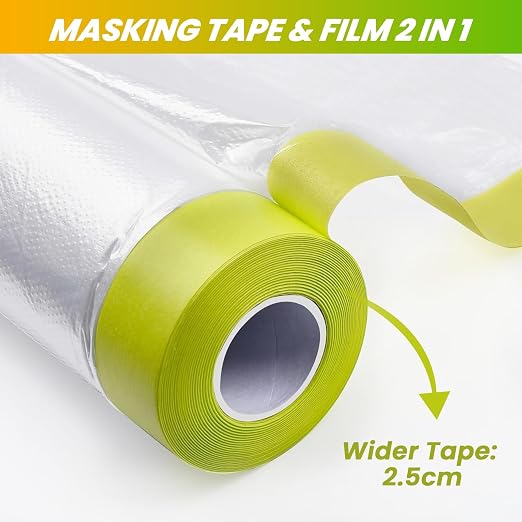 LLPT Pre-Taped Masking Film, 35.4" Unfolded x 66Ft, 0.31 Mil, 2 Pack