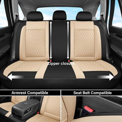 Coverado Universal Leather Seat Covers Full Set for 5 Seats – Waterproof, Durable All-Weather Protector for SUV, Pickup Truck, Sedan, Black&Beige