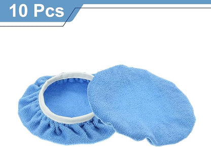 HARFINGTON 10pcs Car Polisher Bonnet Buffing Pad Micro-Fiber Polishing Buffing Pad Cover for 9"-10" Car Buffer Bonnets Polisher, Light Blue
