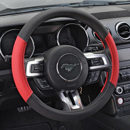 BDK Sporty Two Tone Ergonomic Grip Steering Wheel Cover - Plush Leather Grip for Standard Size Wheels 14.5-15 inch Red/Black