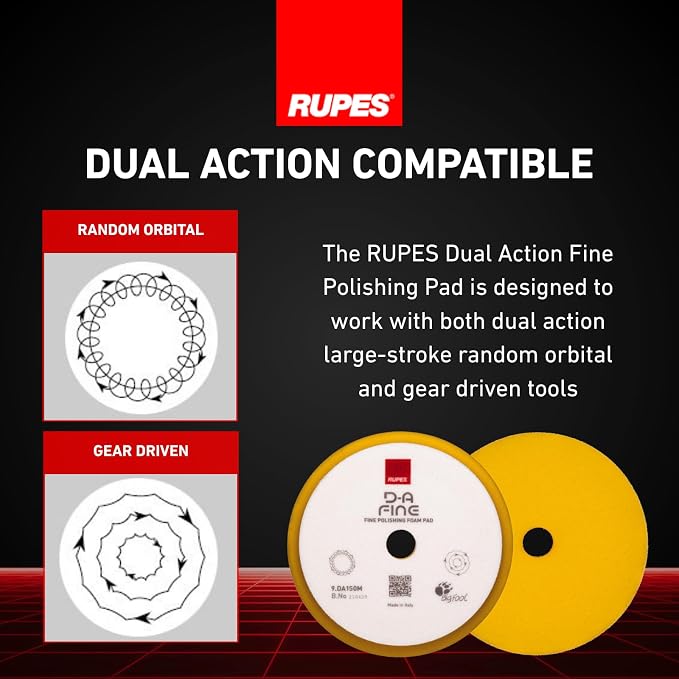 RUPES 9.DA150M Pack of 48 Yellow D-A Fine Finishing Foam Pads 150mm | Ideal for Paint Correction & Gloss Enhancement | Moderate to Fine Defect Removal | Compatible with 5" Backing Plate