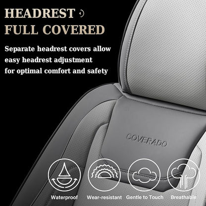 Coverado Car Seat Covers Full Set, Seat Covers for Cars, Front Seat Covers and Back Seat Cover Waterproof Leather Automotive Seat Cover, Universal Car Interior Protectors Cushion for Most Cars
