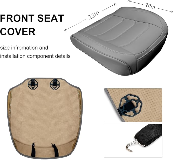 BOPUOVRE Car Seat Cover for Luxury & Comfort - PU Leather, Anti-Slip, Full Wrap Protection with Storage Pocket for Bottom Cushion - Universal Fit for 95% of Vehicles (Gray,1 Piece)