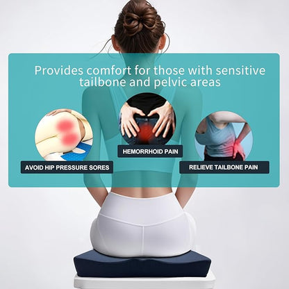 Gel Wheelchair Seat Cushion,Bed Sore Cushions for Butt, Memory Foam Hemorrhoid Pillow for Chairs,Butt Pillow for Pressure Sore&Ulcer Pain,Sciatica &Coccyx Pain Relief,Washable-Cover(Blue)