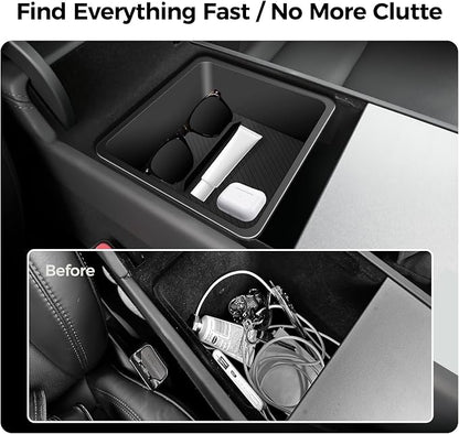 Center Console Organizer 5PCS Compatible with Tesla Model Y Juniper2026, Armrest Storage Tray, Hidden Storage Box, Cup Holder, Phone Holder – Interior Accessories for New Model Y/3 2025