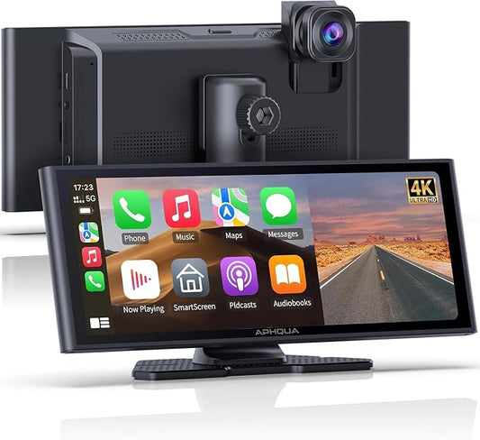 Carplay Screen for Car, 10.26" Wireless Car Play for Apple Carplay & Android Auto,4K Dash Cam,1080p Backup Camera DVR,Car Audio Receivers GPS Navigation Mirror Link, Bluetooth,FM, Siri