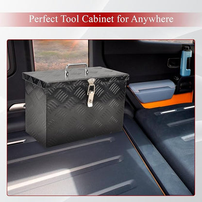 16''Inch Aluminum Truck Tool Box Truck Bed Toolbox Truck Trailer Chest Box Trailer Underbody Storage Organizer Waterproof Square Storage Organizer w/Lock & Keys Black(‎16" Lx7.5 Wx10 H)